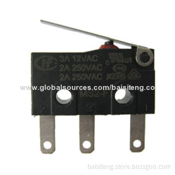 Water-resistant Micro Switch, Rating of 125, 5/250V AC, 3A, 120gf